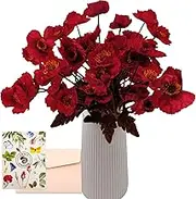 SNAILGARDEN 8 Pcs Artificial Poppy Anemones,22" /56cm Long Stem Fake Silk Poppies Flower Faux Corn Poppy Flowers for Home Garden Wedding Decor Table Centerpieces(Red)