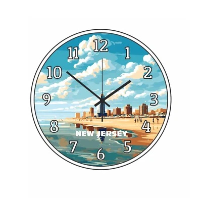 State Of New Jersey Wall Clock Time Piece Wall Hanging Watercolor Art Retro