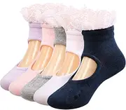 kilofly Girl Lace Cotton Soft Sandals Summer Socks, 5 Pairs, Infants to Toddlers