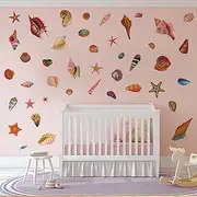 AnFigure Seashells Starfish Wall Stickers Nursery Playroom Bathroom Laundry Room Toilet Bedroom Beach Ocean Wall Decals Kids Girls Baby Shower Colourful Sea Animal Seashells Coastal Wall Decor