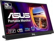 ASUS ZenScreen 17” 1080P Portable USB Monitor (MB17AHG) - Full HD, IPS, 144Hz, USB Type-C, FreeSync Premium, Eye Care, L-Shaped Kickstand, Tripod Mountable, HDMI, FSC Certified, 3-Year Warranty,Black