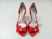 CLARICE RED SATIN LADIES FORMAL DRESS HEELS SHOES WEDDING PARTY ALLEN SIZE 8
