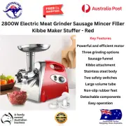 2800W Electric Meat Grinder Sausage Mincer Filler Kibbe Maker Stuffer - Red
