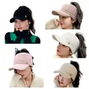 Knit Beanie Hat for Womens High Ponytail Cap Winter Warm Visor Brim Crochet Hat