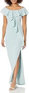 [Adrianna Papell] Women's Ruffled Dress with Cold Shoulder Sleeves, Aqua dust
