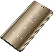 Emlivi Case for Samsung Galaxy S10e Mirror Mobile Phone Case Flip Protective Case Smart Clear Standing View Mirror Case Cover - PC Case Shockproof for Samsung Galaxy S10e Case (Golden)