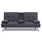 Artiss Linen Fabric 3 Seater Sofa Bed Recliner Lounge Couch Cup Holder Futon Dar