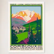 Galrie Combloux France Vintage Ski Art Poster - Charming Travel Décor Wall Art, White Frame, 50 x 70cm (20 x 28inch)
