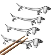 4pcs Zinc Alloy Dog Shape Chopstick Rest Spoon Holder, Silver
