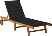 Sun Lounger, Outdoor Sun Lounge Patio Chaise Lounge Reclining Chair Recliner Chair Garden Sun Lounger with Cushion Solid Acacia Wood