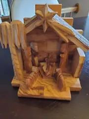 Carved Nativity Manger Olive Wood Decorative Christmas