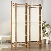 Bedroom Panel Folding 5-Panel Room Divider 200 cm Bamboo and Canvas