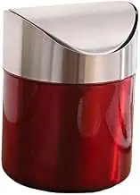Zerodeko 1pc Compact Stainless Steel Desktop Trash Can Small Waste Bin for Office Kitchen Bathroom Bedroom Red Silver Design Easy to Carry Use