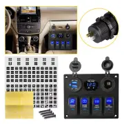 4 Gang Blue Panel Switch LED Voltmeter 12V for Car Marine Cigarette Lighter Plug (for: Renault)