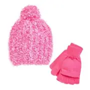 Girls' SO Marled Sparkle Pom-Pom Hat & Flip-Top Fingerless Gloves Set ()