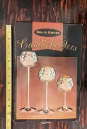 VINTAGE NOS Solid Brass Candle Holders Set of 3 Valencia Wine Glass Style New