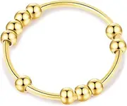 SERYNOW Gold Silver Fidget Ring Anxiety Rings for Women, Anxiety Relief Rings Size 5-10 Beads Fidget Spinner Anxiety Ring for Girls Men