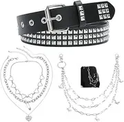 [YMO] Black Studded Belt, Y2K Pants Chain Hip Hop Punk Jeans Chain with Goth Necklace for Women Men, Black
