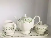 ST PATRICK GRACE TEAWARE IRISH SHAMROCK TEAPOT SET SUGAR CREAMER TRAY Set of 6