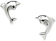 [JewelryWeb] 14k White Gold CZ Simulated Diamond Dolphin Shaped Screw Back Earrings 9x7mm Stud Earring for Women