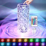 Crystal Table Lamp 16 Colors Change Touch Remote Control Modern Bedside Table Lamp USB Rechargeable Rose Desk Lamp Night Light for Valentines Bedroom Living Ro