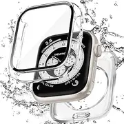 Zumyzu 2 in 1 Waterproof Case Compatible with Apple Watch 40mm Series 6/5/4/SE with Tempered Glass Screen Protector, Full Coverage Bumper Cover for iWatch Case 40mm Clear