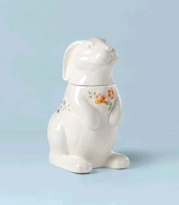 New In Box Lenox Butterfly Meadow Bunny Cookie Jar, Easter Serveware 893454