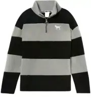 Victorias Secret PINK Size Large Fleece Stripe Pullover Quarter Zip Jacket NWT