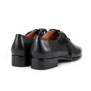 HERLS牛津鞋 兩穿緞帶鏤空方頭低跟牛津鞋(附鞋帶) 黑色