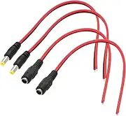 uxcell DC Power Cable 9.8 Inch, 2 Pairs 5.5mm x 2.1mm Male and Female Pigtail Barrel Plug Connector Cable for CCTV Security Camera Lighting Power Adapter, Black
