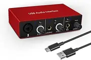 Kacenray SCT-AR001A USB Audio Interface with Mic Preamplifier 48V Phantom Power 24 Bit 96kHz XLR & TRS Inputs, 3.5mm Headphone Output, Windows & Mac Compatible