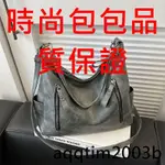 💯時尚包包💯四色上架 水洗做舊機車包 廢土風 平板可入 大容量托特包 PU美拉德復古秋冬 手提包 通勤包素色時尚新潮