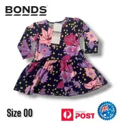 Bonds Long Sleeve Shirt Dress Size 00 (3-6 months) Purple Pink Flower Print