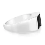 Sterling Silver Square Black Zirconia Gents Ring, Q