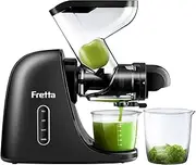 [Fretta] Masticating Juicer Machine, 76mm Extra-Large feed Chute Slow Juicer, Cold Press Juicer Machine, Fit Whole Fruits & Vegetables, Space Efficiency, 2 Speed,BPA Free, 200W (Black)