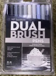 56171 Dual Brush Pen Art Markers, Grayscale, 10-Pack. Blendable, Brush and Fi...