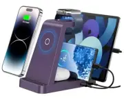 Wireless Charger for iPhone - 5 in 1 Charging Station for Multiple Purple