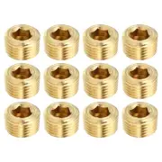 12Pack 1/8" NPT Brass Hex Countersunk Plugs Hex Thread Socket Pipe Fittings