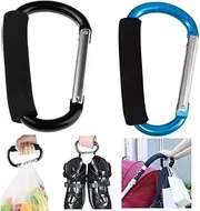 Stroller Hooks, 2-Pack Carabiner Organizer Hook Bag Clips with Sponge for Purses, Diaper Bags, Shopping Bags, Grocery Bag, Multi Purpose Snap Hook Set for Mommy Walking or Shopping(Blue and Black)