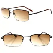 Semi Rimless Fashion Mens Rectangle Brown Tinted Lens 1.75 Reading Sun Glasses