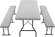 3PCS/Set Picnic Table Cover with Bench Covers Waterproof 30x72 Inch Non-Slip Fitted Easy to Clean Camping Tablecloth for Outdoor Benches