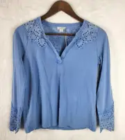 Sundance Catalog Blanche Cornflower Blue Lace Insert Long Sleeve Tee Size Small