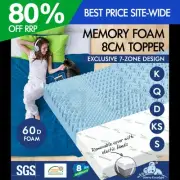 STARRY EUCALYPT Memory Foam Mattress Topper 7-Zone 8cm Cool Gel Bamboo Fabric