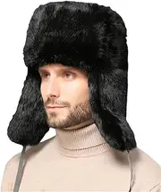 [keusyoi] Thick Warm Bomber Hat Men Fur Earflap Trapper Hat Russian Cap Male Plus Size Winter Hats for Men Ski Hat