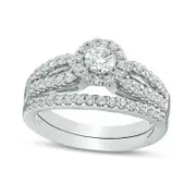 1.0 CT. T.W. Certified Natural Diamond Frame Split Shank Bridal Engagement Ring Set in Solid 14K White Gold (I/I1)