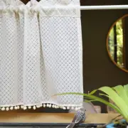 White Half Curtain Cafe Kitchen Short Curtains Window Drapes Pom Pom Valances