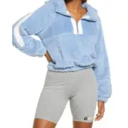 BP. Teddy Plush Fleece Hoodie Sweatshirt S Half Zip Womens Blue Forever NWT