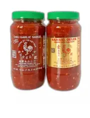 Huy Fong’s Garlic Chili & Sambal Oelek 510g. Hot Chili Sauce Paste 2-Pack