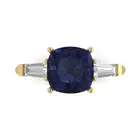 3 ct Cushion Cut Sapphire Gemstone Three-Stone Promise Ring Yellow Gold