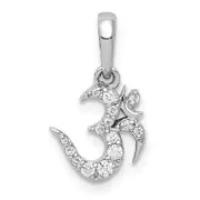 Solid 14k White Gold 1/10ct. Simulated CZ Om Symbol Pendant